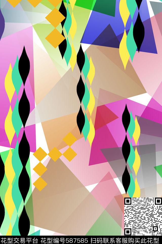 三角波浪条过渡数码印花华亿平台下载（图片编号: 587585） - 瓦栏（Walan）