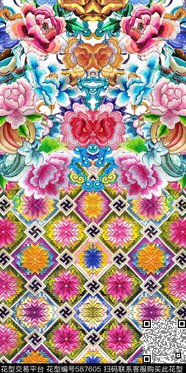 中国风民族风绣花数码印花华亿平台下载（图片编号: 587605） - 瓦栏（Walan）