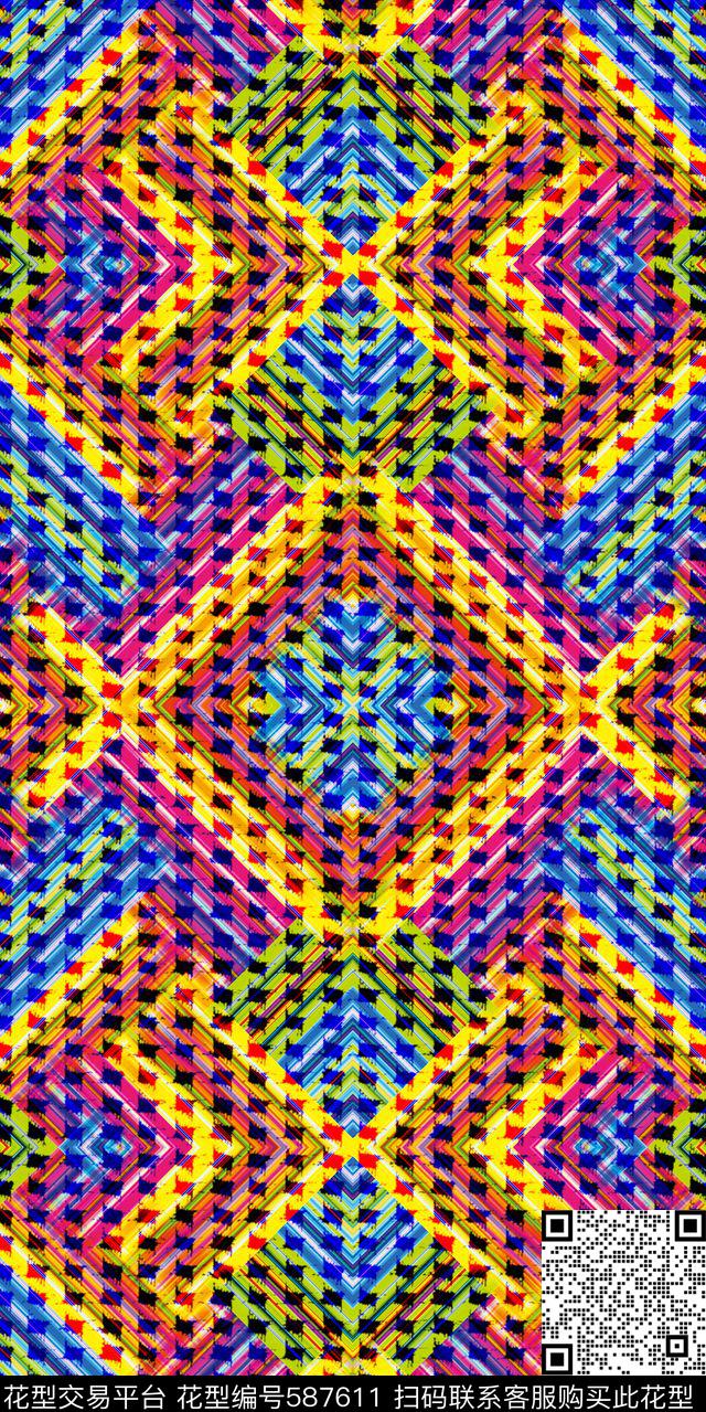流行时尚几何彩色色织千鸟格纹数码印花华亿平台下载（图片编号: 587611） - 瓦栏（Walan）