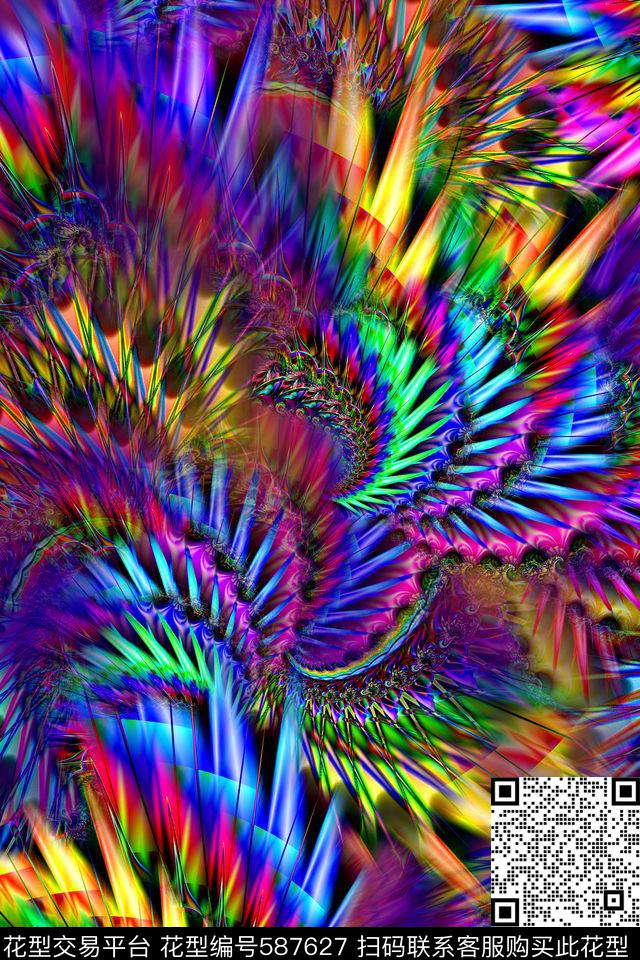 时尚光影羽毛数码印花华亿平台下载（图片编号: 587627） - 瓦栏（Walan）