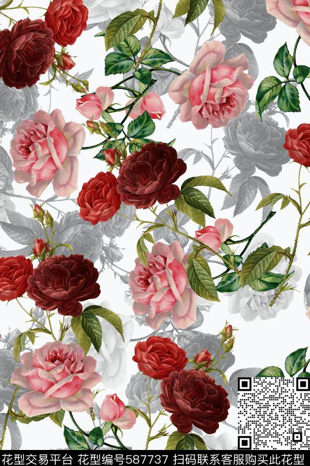 水彩花卉服装数码印花华亿平台下载（图片编号: 587737） - 瓦栏（Walan）