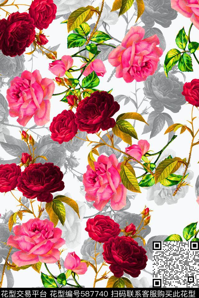水彩花卉服装数码印花华亿平台下载（图片编号: 587740） - 瓦栏（Walan）