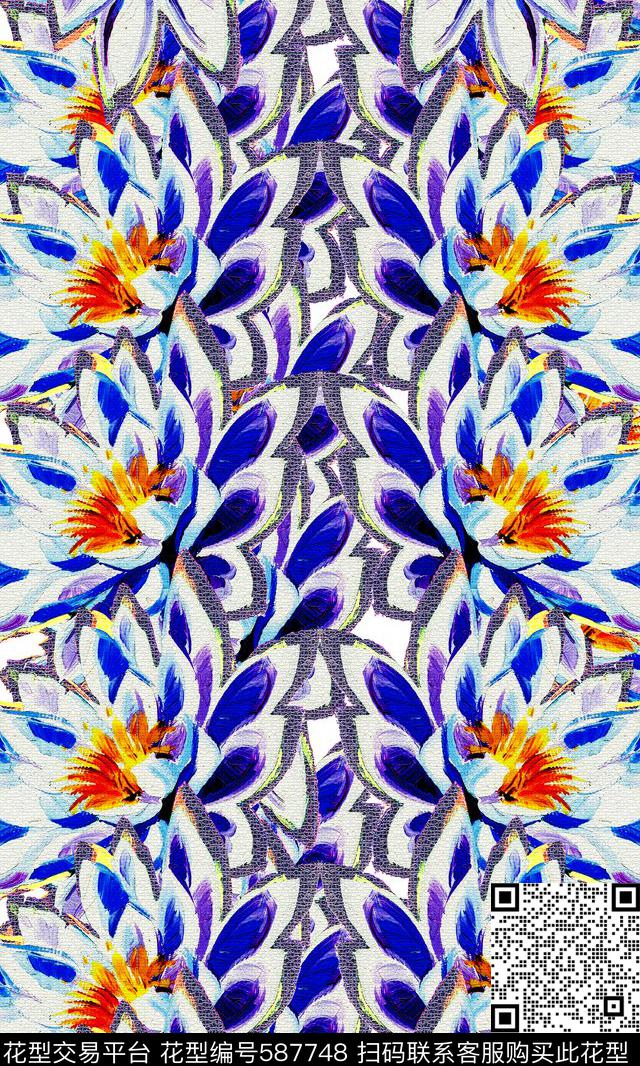 花卉花卉组合传统印花华亿平台下载（图片编号: 587748） - 瓦栏（Walan）