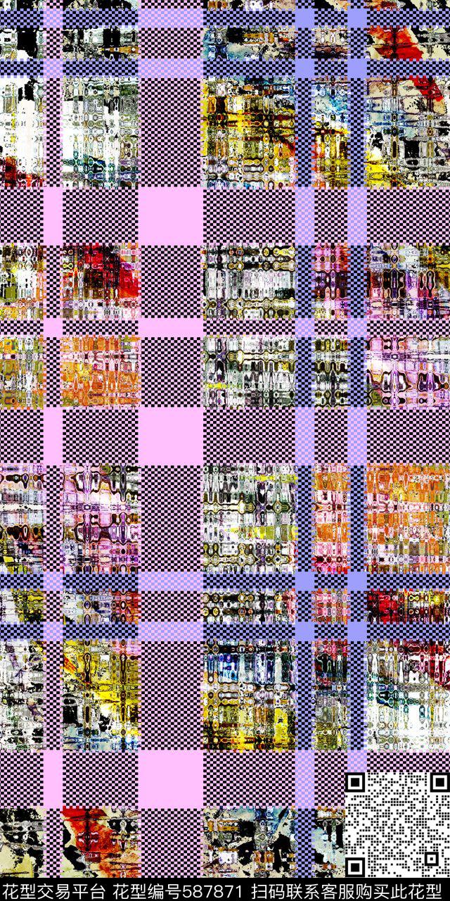 流行时尚几何拼接格纹数码印花华亿平台下载（图片编号: 587871） - 瓦栏（Walan）