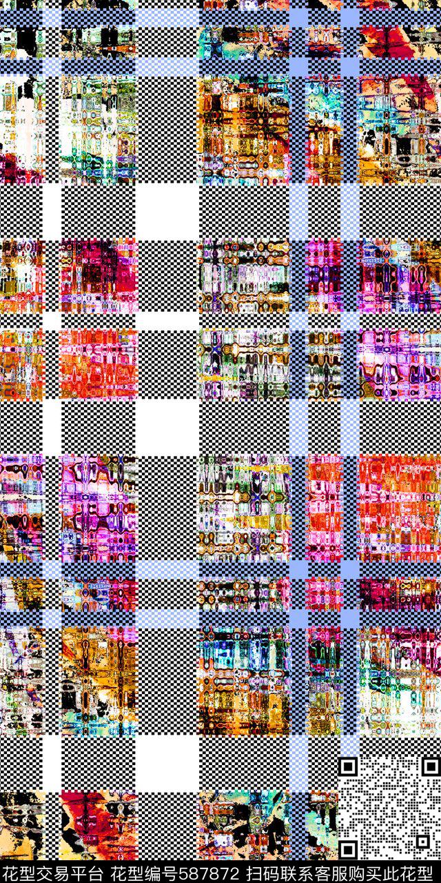流行时尚几何拼接格纹数码印花华亿平台下载（图片编号: 587872） - 瓦栏（Walan）