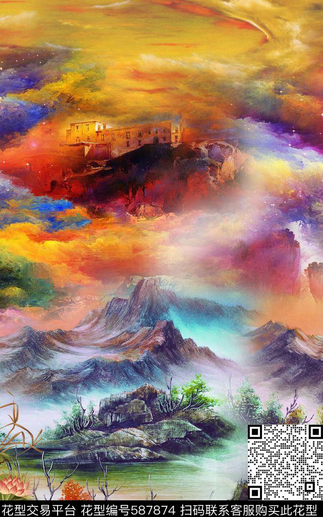 风景彩云山水数码印花华亿平台下载（图片编号: 587874） - 瓦栏（Walan）