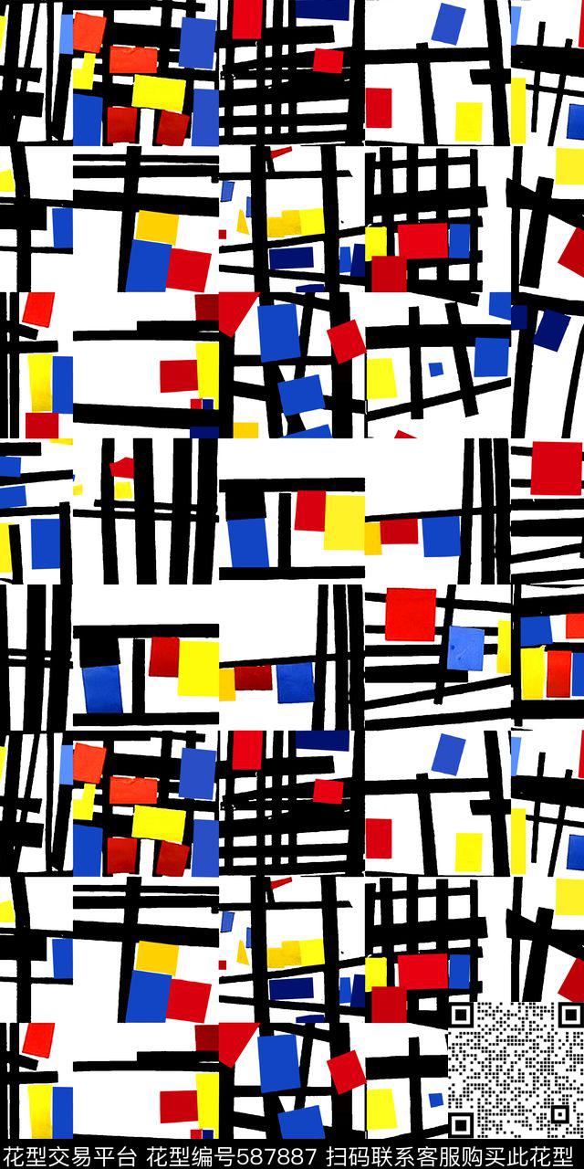 条纹块面线条传统印花华亿平台下载（图片编号: 587887） - 瓦栏（Walan）