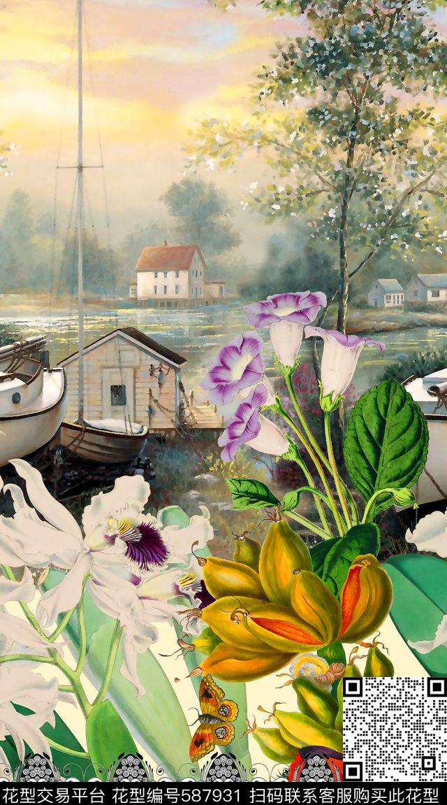 花朵花卉风景数码印花华亿平台下载（图片编号: 587931） - 瓦栏（Walan）