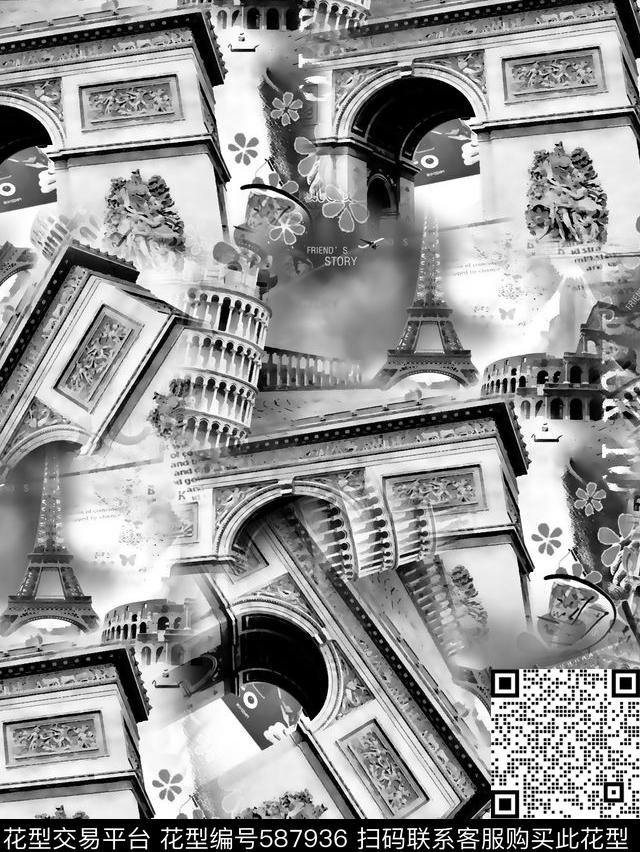 建筑复古男装图案欧式宫殿数码印花华亿平台下载（图片编号: 587936） - 瓦栏（Walan）