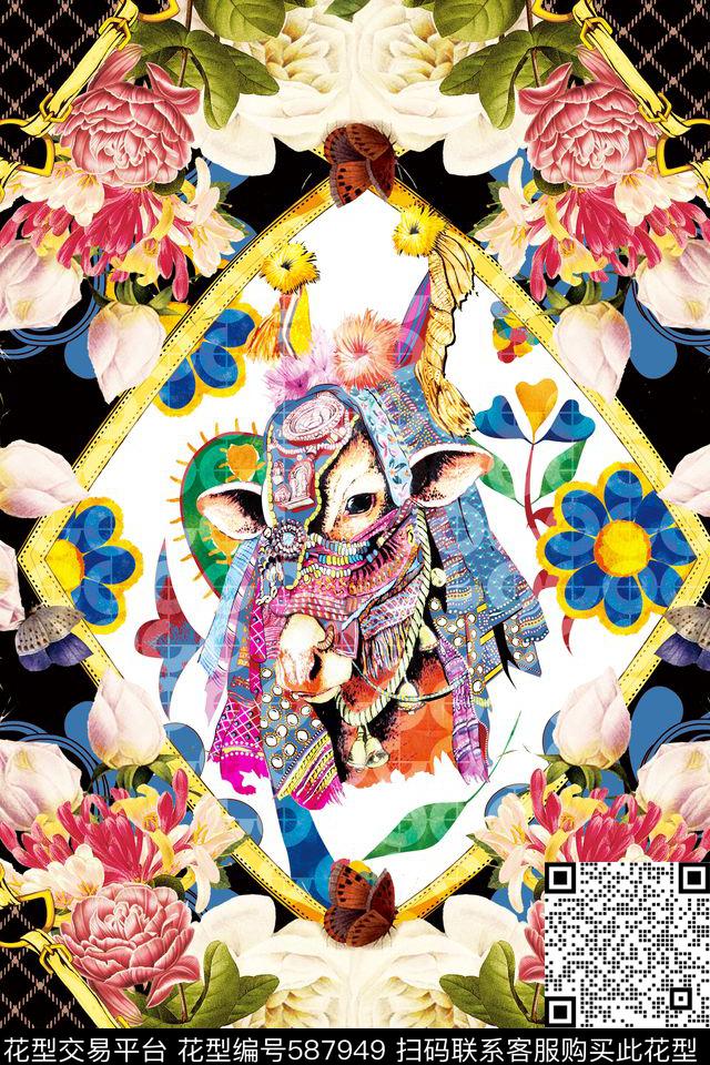 花卉马头链条数码印花华亿平台下载（图片编号: 587949） - 瓦栏（Walan）