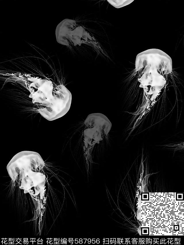 抽象男装图案水母男装衬衫数码印花华亿平台下载（图片编号: 587956） - 瓦栏（Walan）