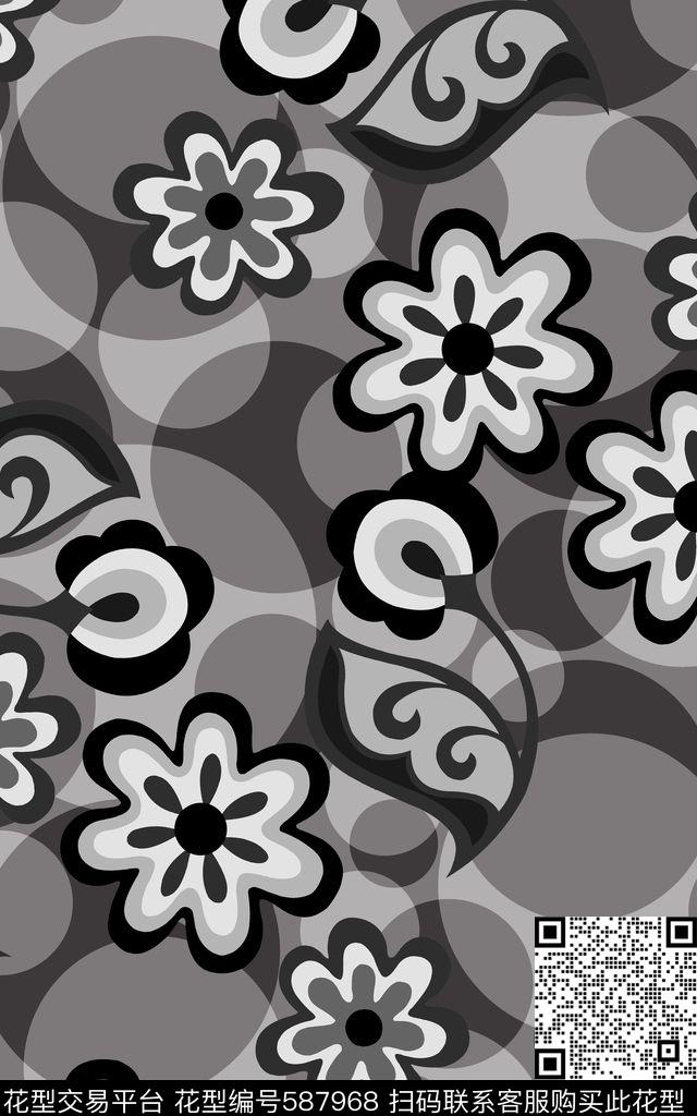 花朵几何色块传统印花华亿平台下载（图片编号: 587968） - 瓦栏（Walan）