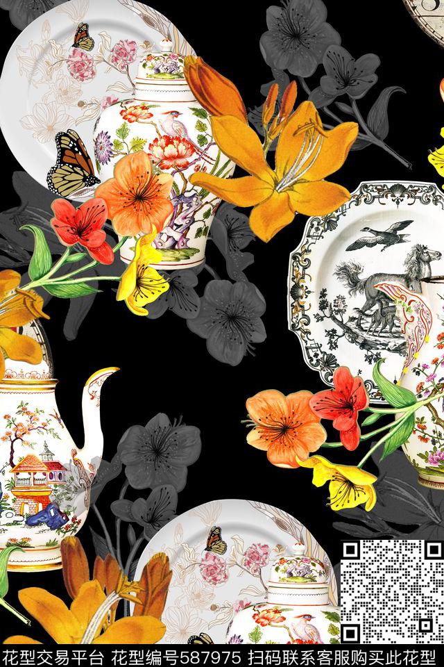欧式复古欧式瓷盘花卉数码印花华亿平台下载（图片编号: 587975） - 瓦栏（Walan）