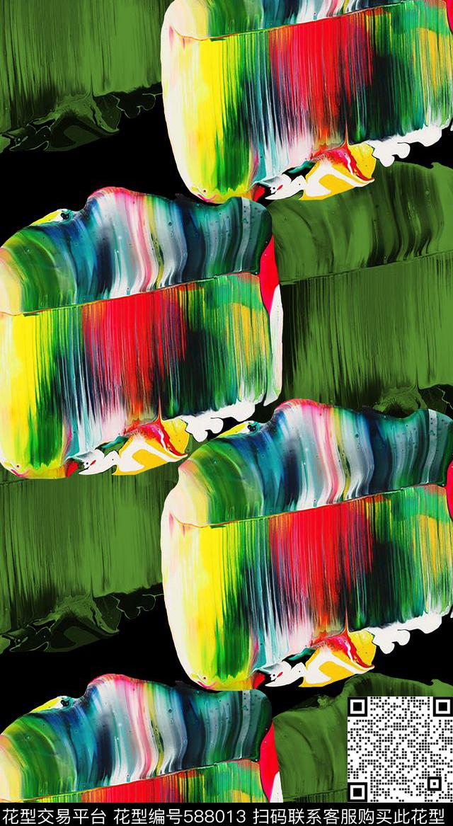 手绘纹理时尚大牌色彩斑斓数码印花华亿平台下载（图片编号: 588013） - 瓦栏（Walan）