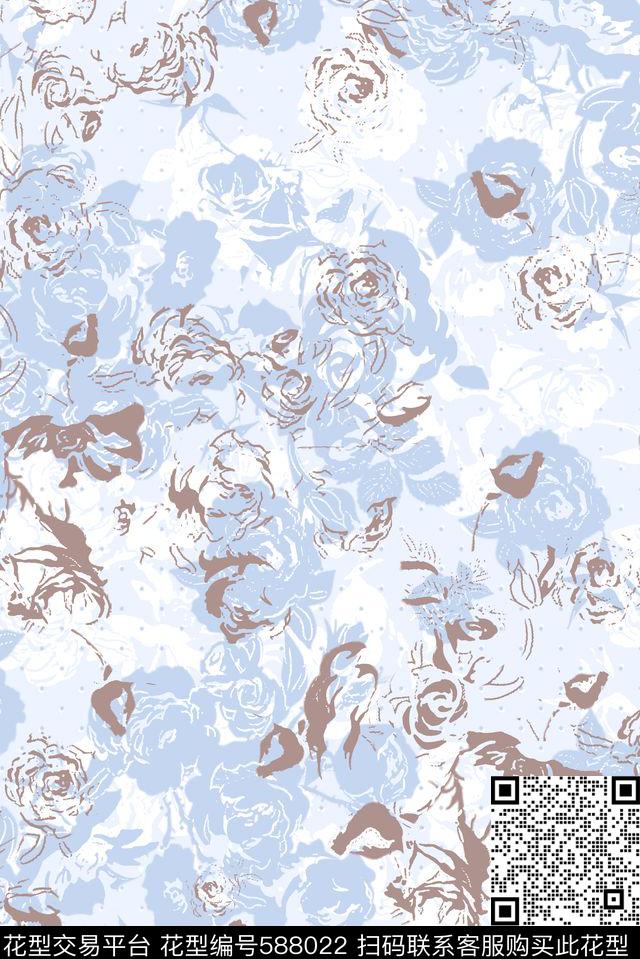 清新玫瑰花剪影传统印花华亿平台下载（图片编号: 588022） - 瓦栏（Walan）