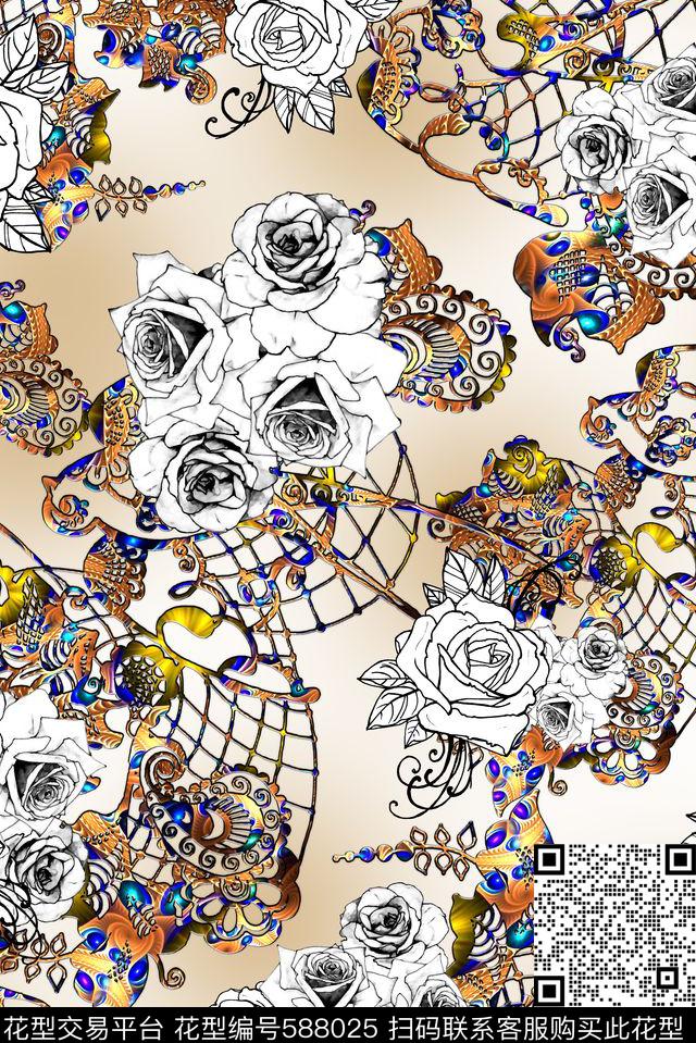 花朵花卉欧式花纹数码印花华亿平台下载（图片编号: 588025） - 瓦栏（Walan）
