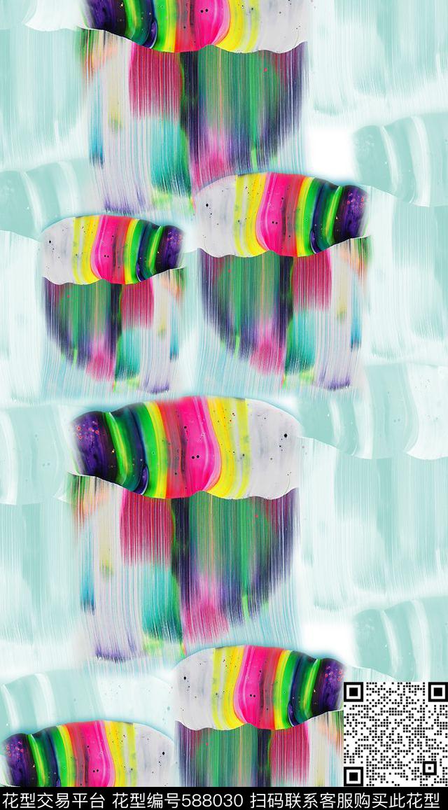 手绘纹理时尚大牌色彩斑斓数码印花华亿平台下载（图片编号: 588030） - 瓦栏（Walan）