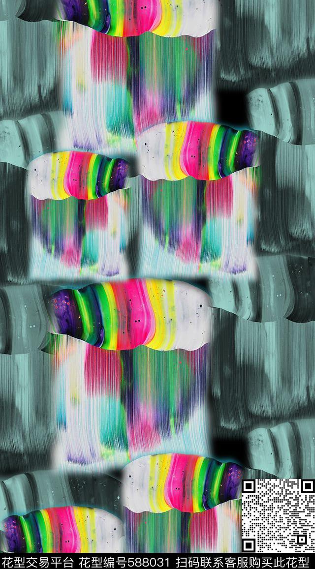 手绘纹理时尚大牌色彩斑斓数码印花华亿平台下载（图片编号: 588031） - 瓦栏（Walan）