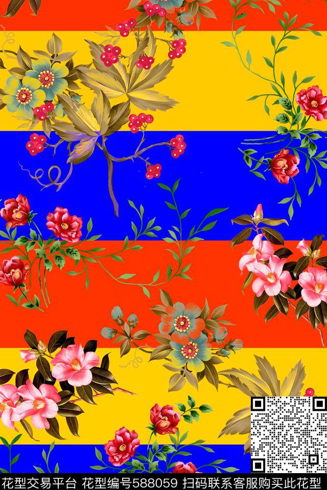 几何花卉组合女装几何线条花卉组合女装花卉数码印花华亿平台下载（图片编号: 588059） - 瓦栏（Walan）