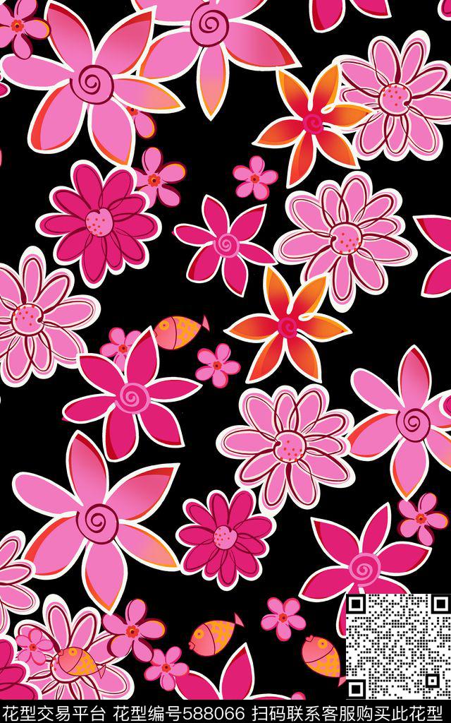 休闲风花朵鱼传统印花华亿平台下载（图片编号: 588066） - 瓦栏（Walan）