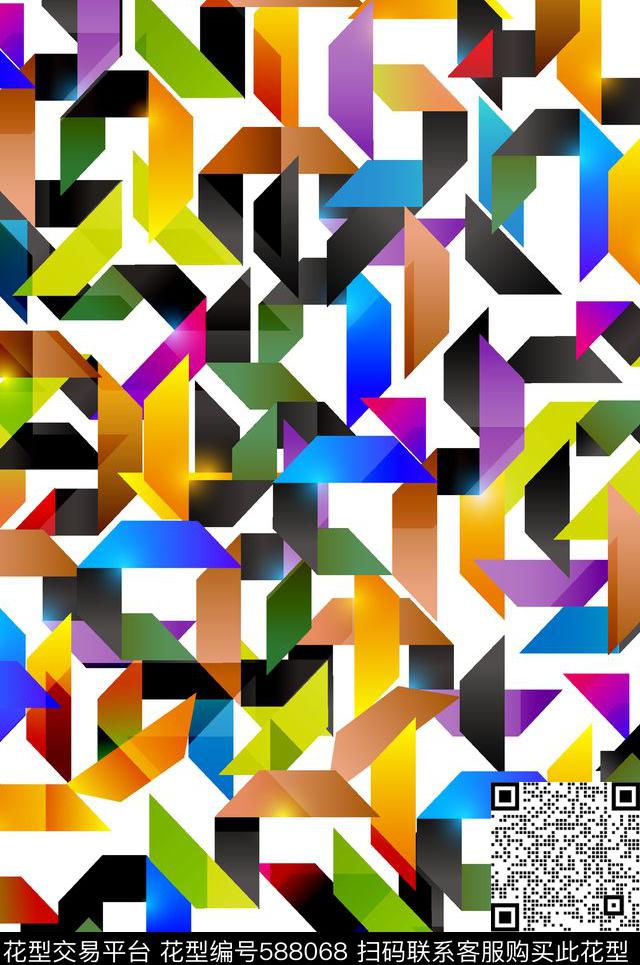 抽象炫彩几何传统印花华亿平台下载（图片编号: 588068） - 瓦栏（Walan）