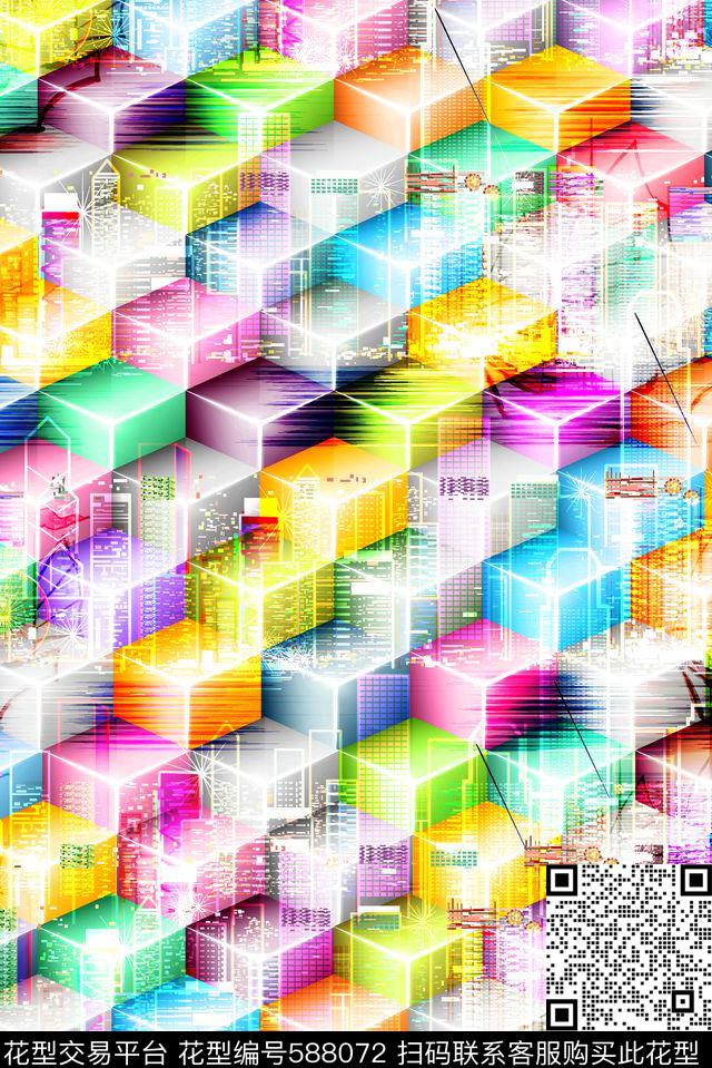炫彩立体台阶数码印花华亿平台下载（图片编号: 588072） - 瓦栏（Walan）
