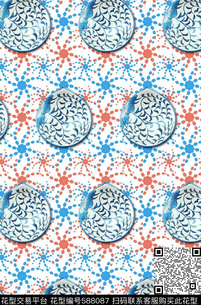 青花瓷盘餐具传统印花华亿平台下载（图片编号: 588087） - 瓦栏（Walan）