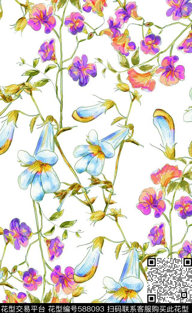 水彩女装连衣裙大牌最新流行风格数码印花华亿平台下载（图片编号: 588093） - 瓦栏（Walan）