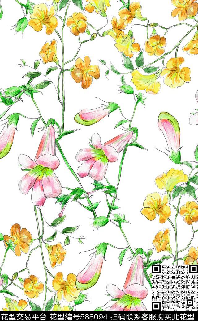 水彩女装连衣裙大牌最新流行风格数码印花华亿平台下载（图片编号: 588094） - 瓦栏（Walan）