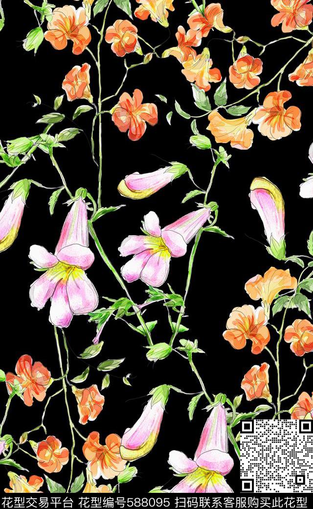 水彩女装连衣裙大牌最新流行风格数码印花华亿平台下载（图片编号: 588095） - 瓦栏（Walan）