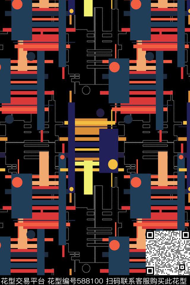 原创抽象色块传统印花华亿平台下载（图片编号: 588100） - 瓦栏（Walan）