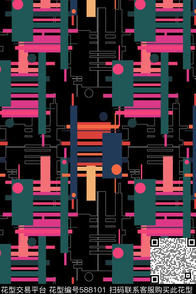 原创抽象色块传统印花华亿平台下载（图片编号: 588101） - 瓦栏（Walan）