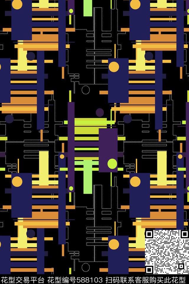 原创抽象色块传统印花华亿平台下载（图片编号: 588103） - 瓦栏（Walan）