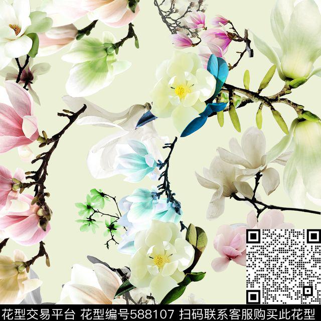 玉兰花小碎花百合数码印花华亿平台下载（图片编号: 588107） - 瓦栏（Walan）