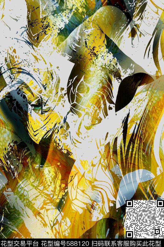 抽象大气动感抽象炫彩女装数码印花华亿平台下载（图片编号: 588120） - 瓦栏（Walan）