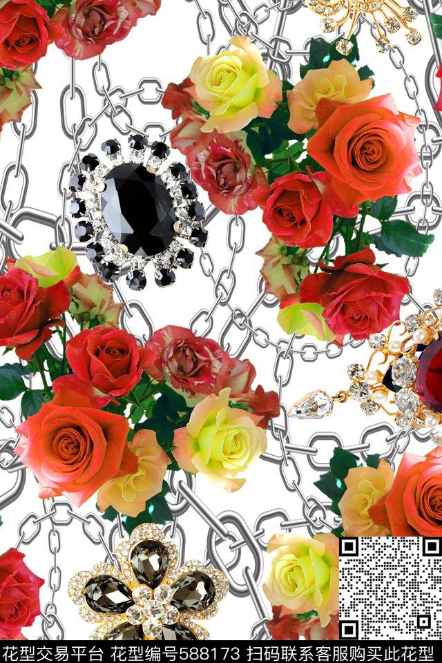 珠宝花卉女装数码印花华亿平台下载（图片编号: 588173） - 瓦栏（Walan）