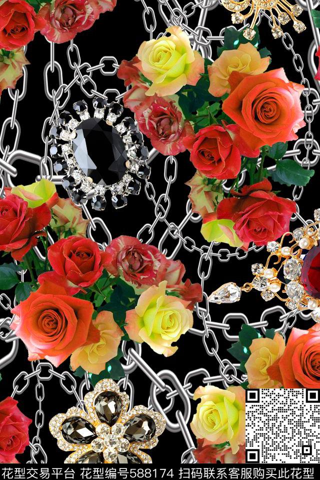珠宝花卉女装数码印花华亿平台下载（图片编号: 588174） - 瓦栏（Walan）