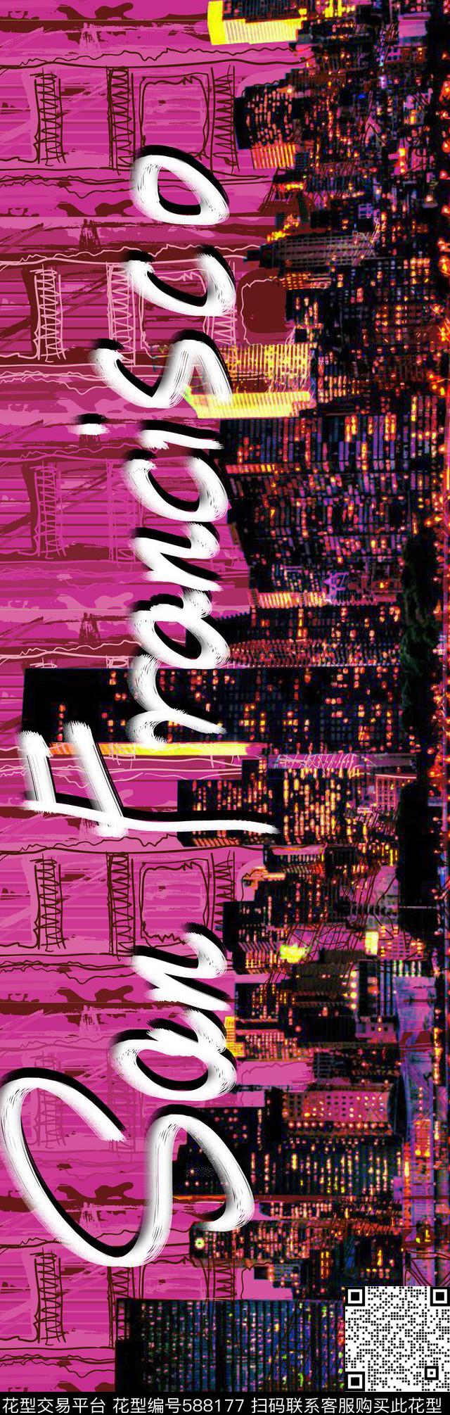 北美风情城市建筑大桥数码印花华亿平台下载（图片编号: 588177） - 瓦栏（Walan）