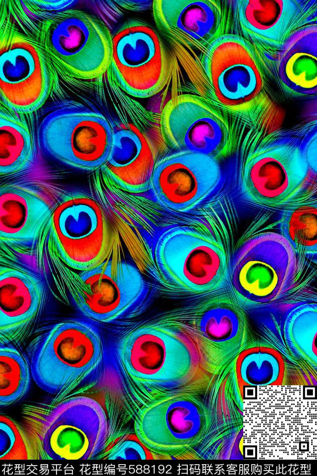 服装布艺羽毛孔雀数码印花华亿平台下载（图片编号: 588192） - 瓦栏（Walan）