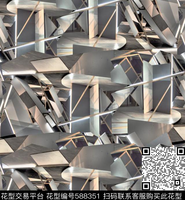 三角形几何个性立体数码印花华亿平台下载（图片编号: 588351） - 瓦栏（Walan）