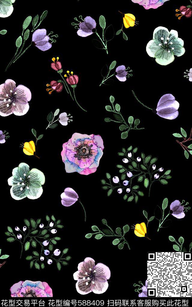 植物花时尚数码印花华亿平台下载（图片编号: 588409） - 瓦栏（Walan）