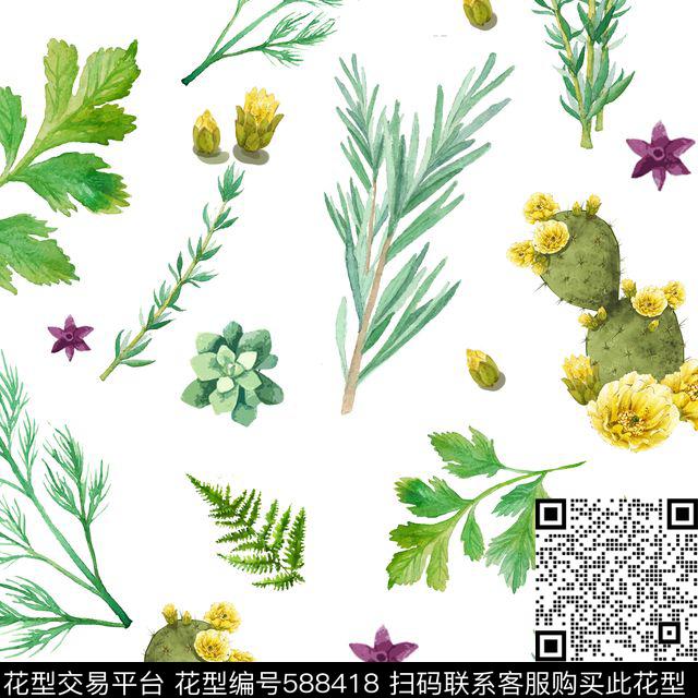 热带小清新植物数码印花华亿平台下载（图片编号: 588418） - 瓦栏（Walan）