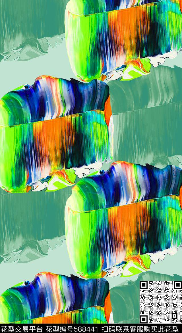 手绘纹理时尚大牌色彩斑斓数码印花华亿平台下载（图片编号: 588441） - 瓦栏（Walan）