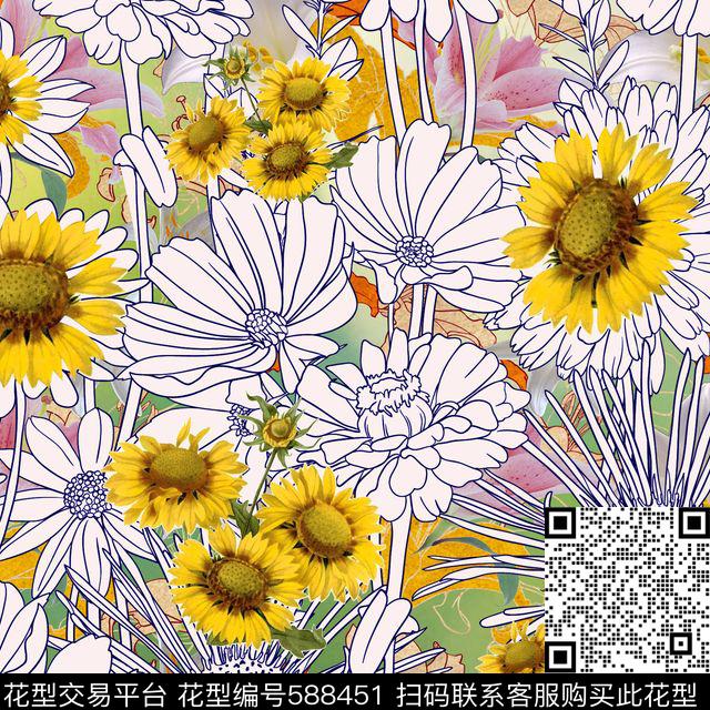 小清新花卉MZR-花卉印花数码印花华亿平台下载（图片编号: 588451） - 瓦栏（Walan）