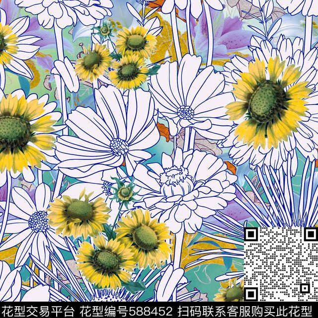 小清新花卉MZR-花卉印花数码印花华亿平台下载（图片编号: 588452） - 瓦栏（Walan）