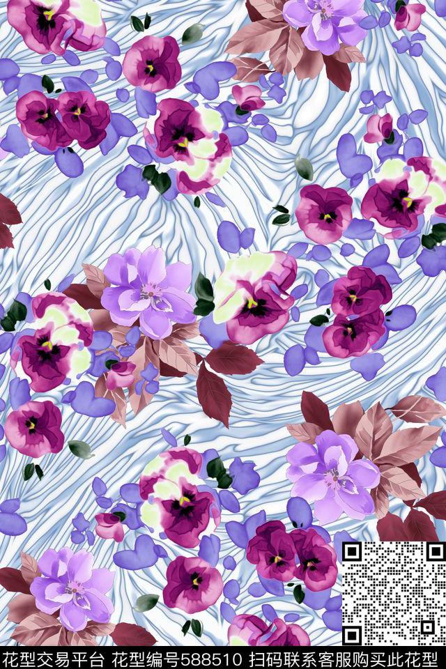 花卉女装Perry-底纹花卉数码印花华亿平台下载（图片编号: 588510） - 瓦栏（Walan）