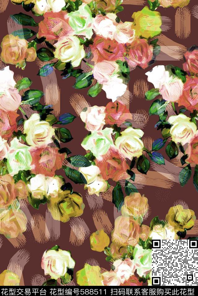 女装花卉油画数码印花华亿平台下载（图片编号: 588511） - 瓦栏（Walan）