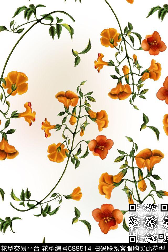 写实花卉数码印花华亿平台下载（图片编号: 588514） - 瓦栏（Walan）