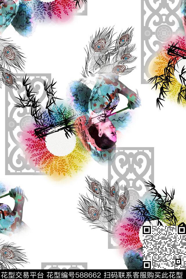 休闲人物羽毛外套数码印花华亿平台下载（图片编号: 588662） - 瓦栏（Walan）