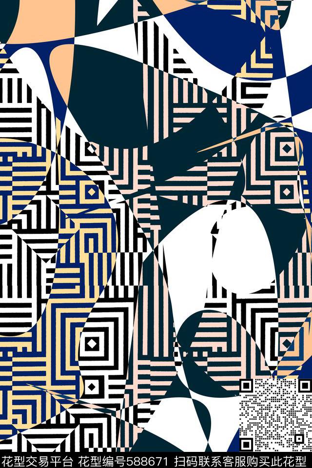 色块几何传统印花华亿平台下载（图片编号: 588671） - 瓦栏（Walan）